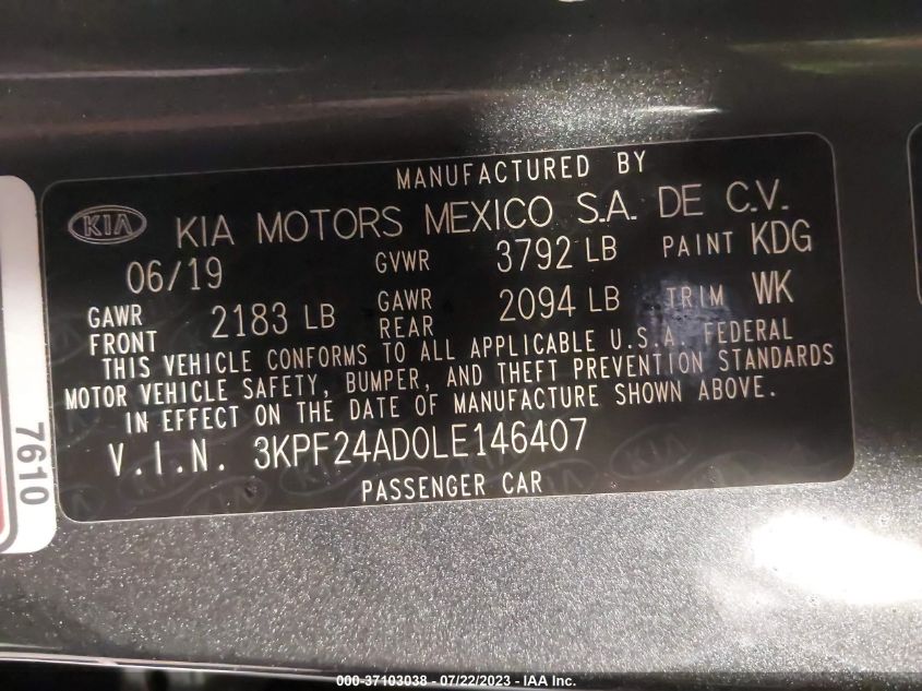 2020 KIA FORTE LXS - 3KPF24AD0LE146407