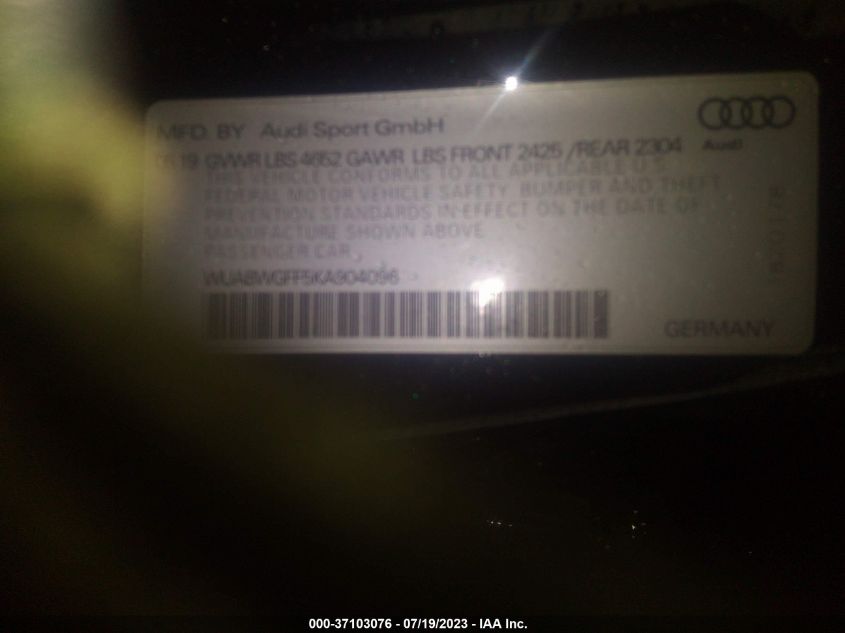 2019 AUDI RS 3 - WUABWGFF5KA904096