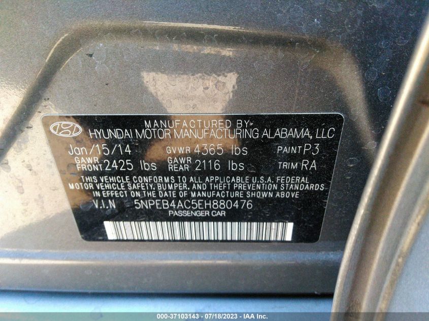 2014 HYUNDAI SONATA GLS - 5NPEB4AC5EH880476