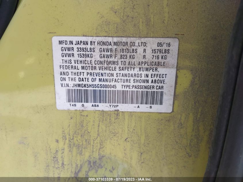 2016 HONDA FIT LX - JHMGK5H55GS000045
