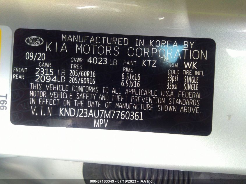 2021 KIA SOUL LX/X LINE/S - KNDJ23AU7M7760361