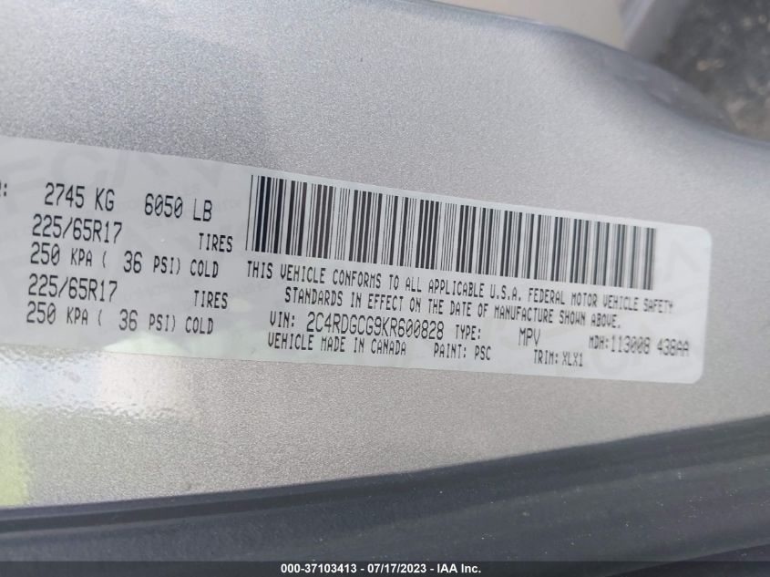 2019 DODGE GRAND CARAVAN SXT - 2C4RDGCG9KR600828