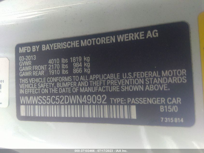 2013 MINI COOPER PACEMAN S WMWSS5C52DWN49092