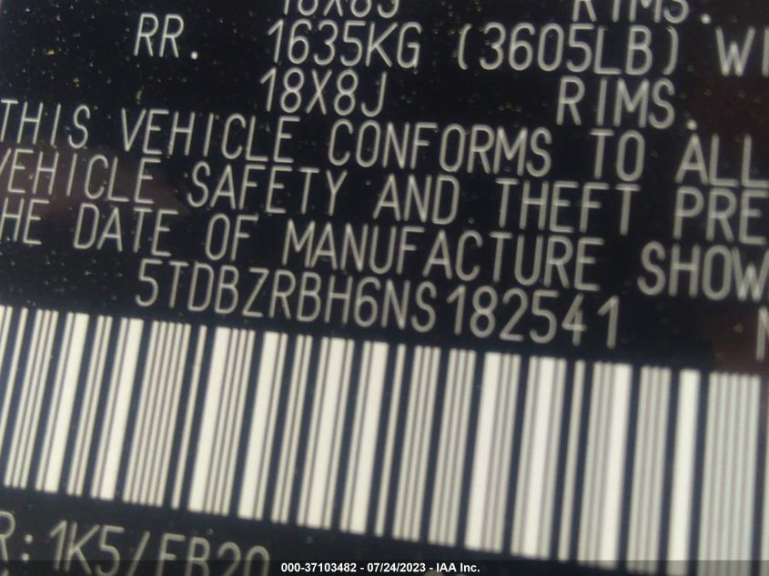 2022 TOYOTA HIGHLANDER LE - 5TDBZRBH6NS182541