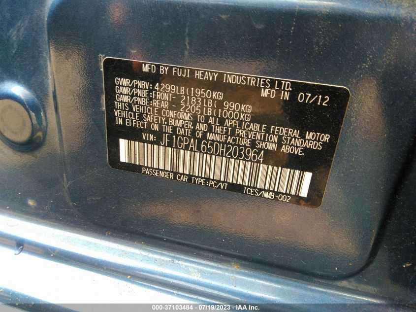 2013 SUBARU IMPREZA WAGON 2.0I SPORT PREMIUM - JF1GPAL65DH203964
