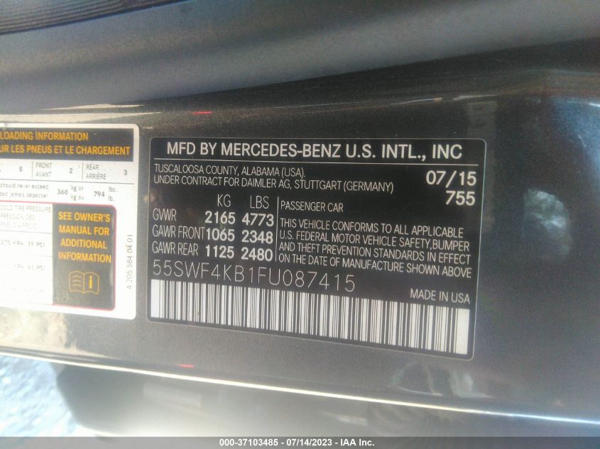 2015 MERCEDES-BENZ C-CLASS C 300 - 55SWF4KB1FU087415