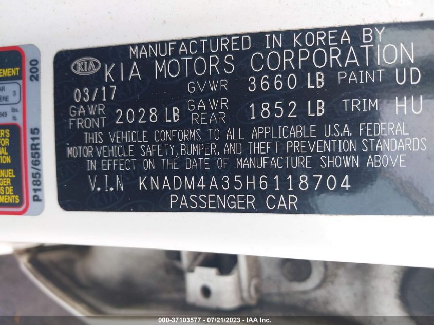 2017 KIA RIO LX - KNADM4A35H6118704