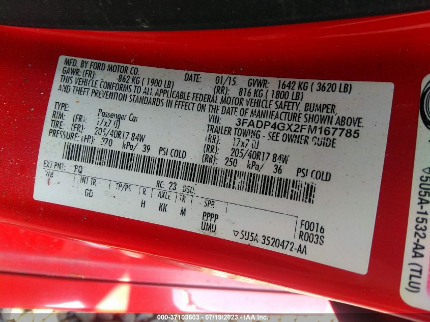 2015 FORD FIESTA ST - 3FADP4GX2FM167785