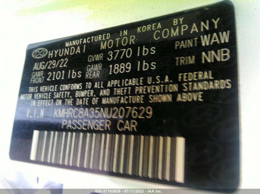 2022 HYUNDAI VENUE SEL - KMHRC8A35NU207629