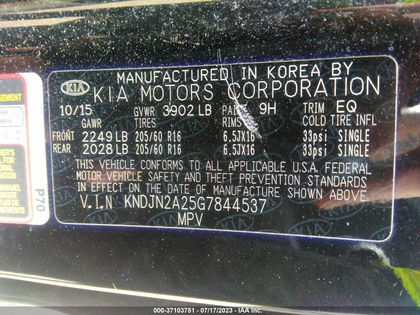2016 KIA SOUL BASE - KNDJN2A25G7844537