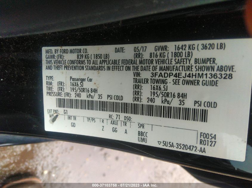 2017 FORD FIESTA SE - 3FADP4EJ4HM136328