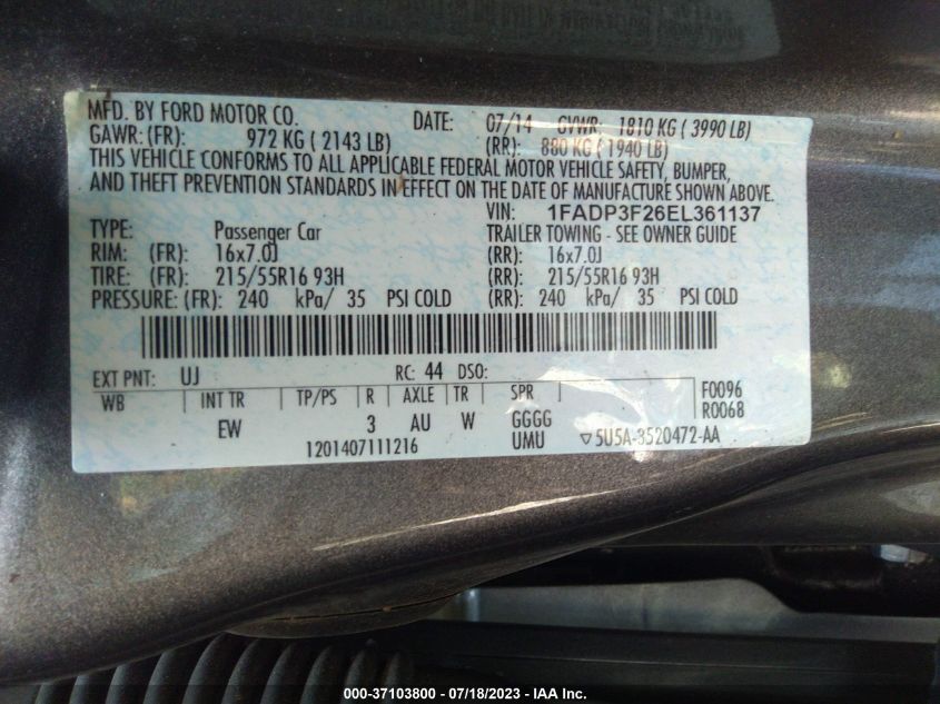 2014 FORD FOCUS SE - 1FADP3F26EL361137