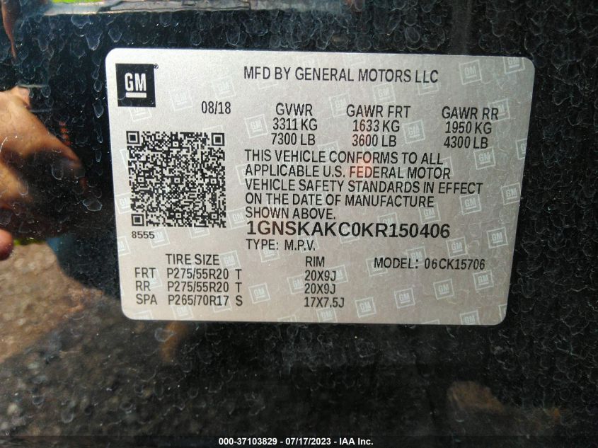 2019 CHEVROLET TAHOE LS - 1GNSKAKC0KR150406