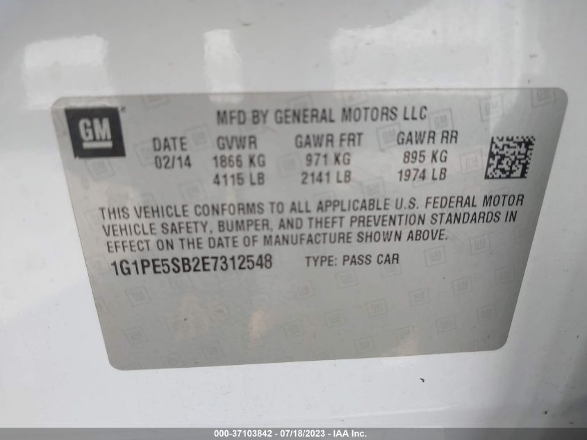 2014 CHEVROLET CRUZE 2LT - 1G1PE5SB2E7312548