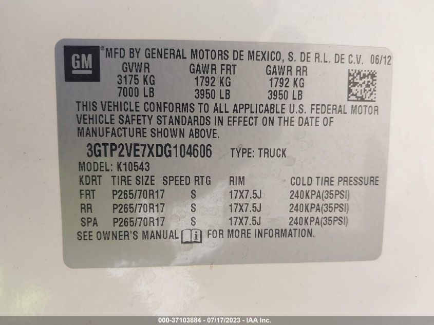 2013 GMC SIERRA 1500 SLE - 3GTP2VE7XDG104606