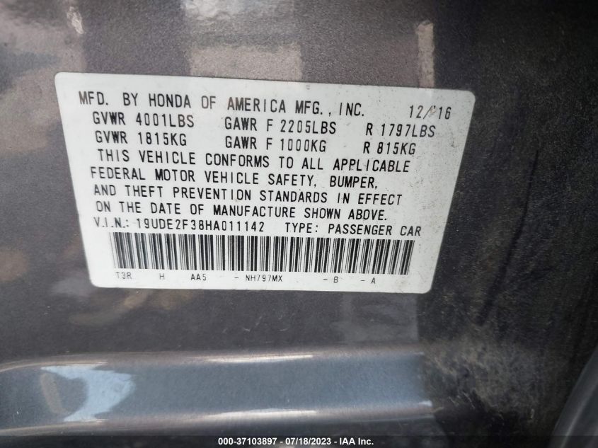 2017 ACURA ILX BASE WATCH PLUS - 19UDE2F38HA011142