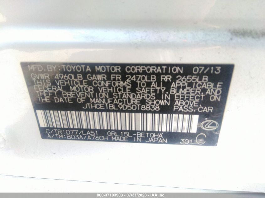 2013 LEXUS GS 350 - JTHCE1BL9D5018838