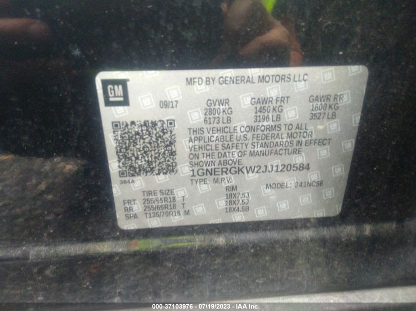 2018 CHEVROLET TRAVERSE LT CLOTH - 1GNERGKW2JJ120584