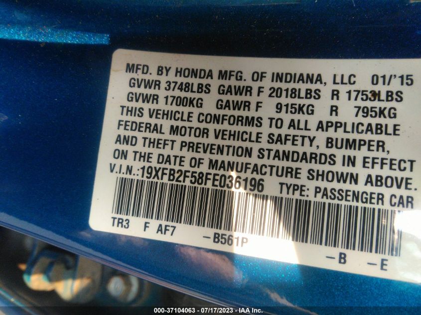 2015 HONDA CIVIC SEDAN LX - 19XFB2F58FE036196