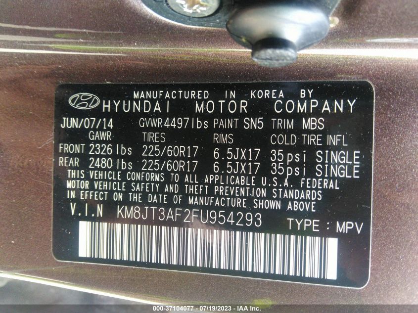 2015 HYUNDAI TUCSON GLS - KM8JT3AF2FU954293