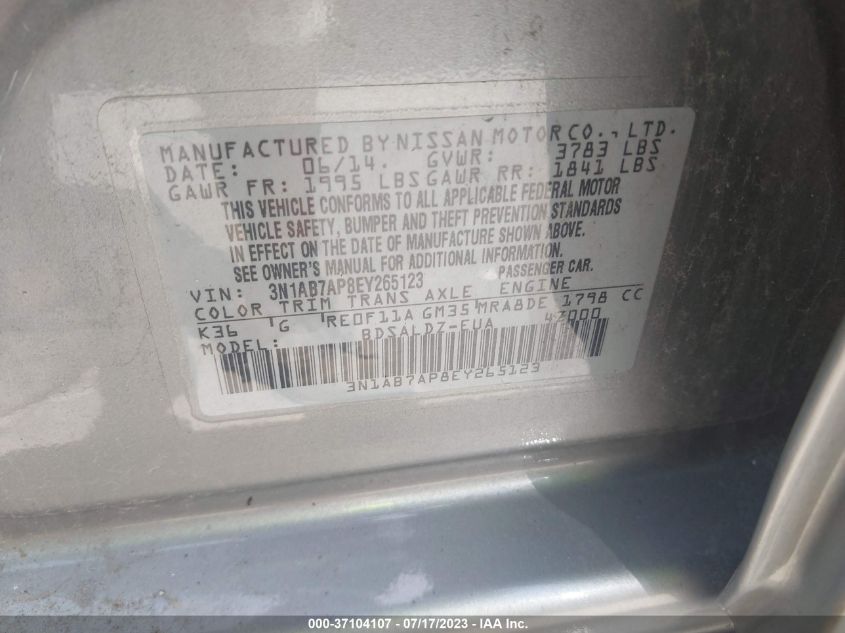 2014 NISSAN SENTRA SV - 3N1AB7AP8EY265123