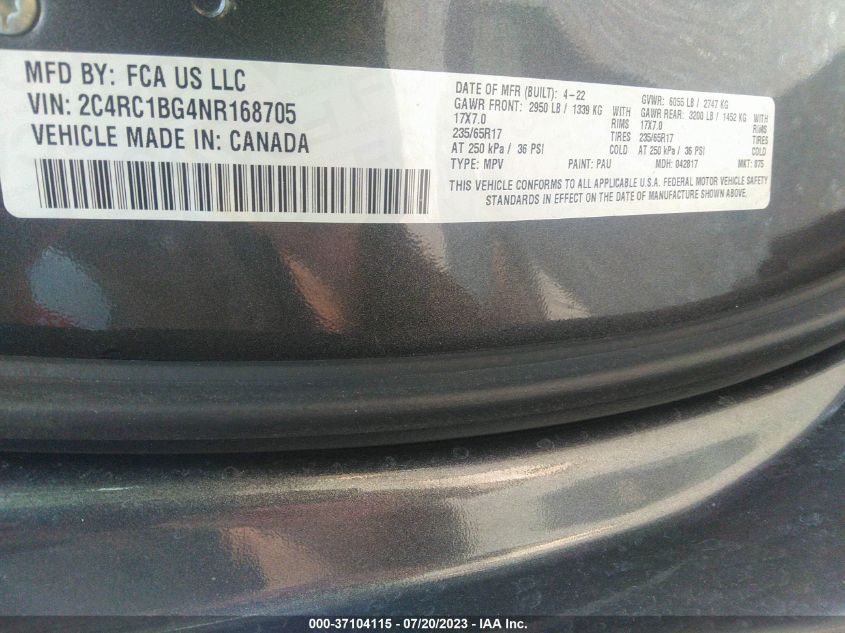 2022 CHRYSLER PACIFICA TOURING L - 2C4RC1BG4NR168705