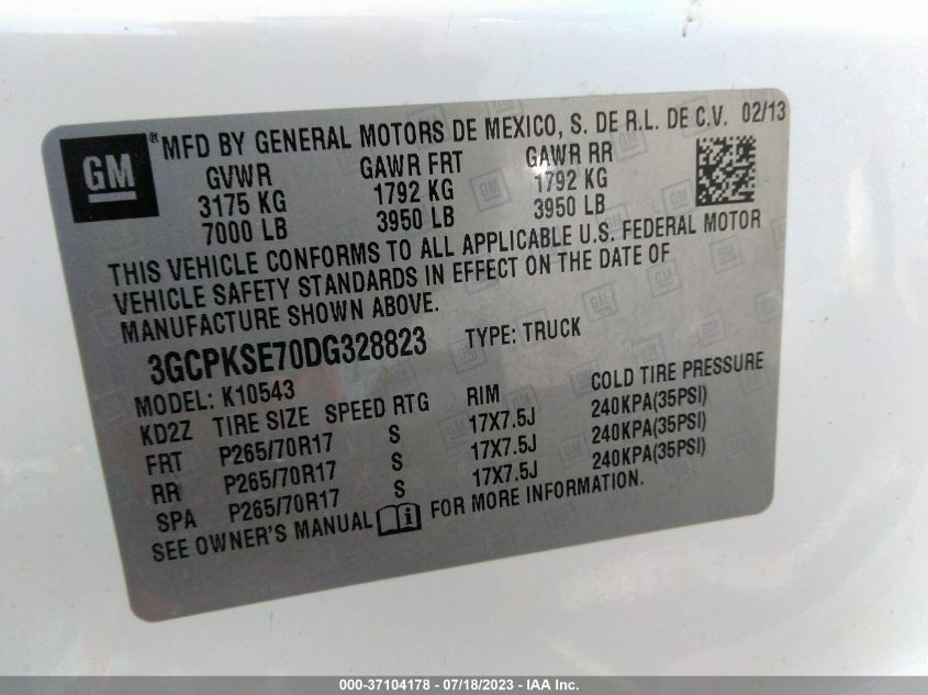 2013 CHEVROLET SILVERADO 1500 LT - 3GCPKSE70DG328823