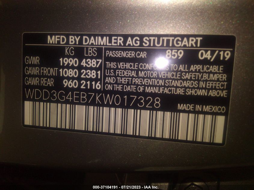 2019 MERCEDES-BENZ A-CLASS A 220 - WDD3G4EB7KW017328