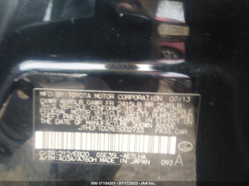 2014 LEXUS IS 250 - JTHCF1D2XE5002733