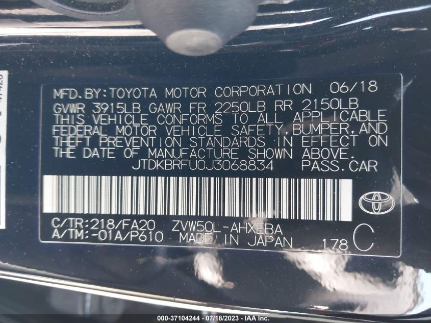 2018 TOYOTA PRIUS TWO/TWO ECO/THREE - JTDKBRFU0J3068834