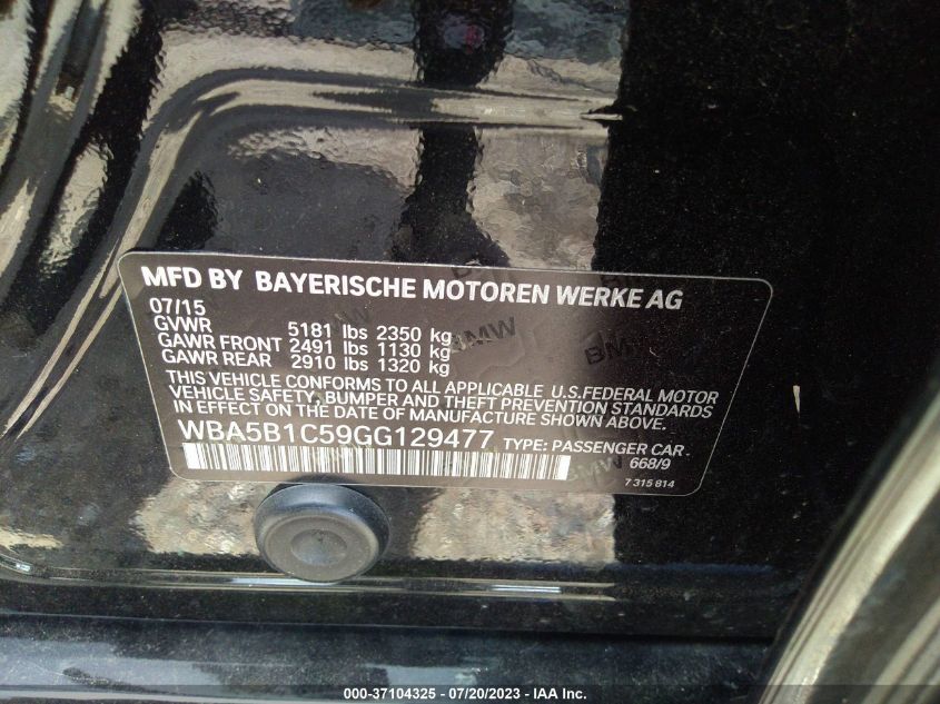 2016 BMW 5 SERIES 535I - WBA5B1C59GG129477