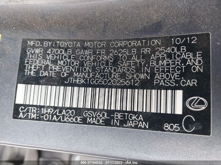 2013 LEXUS ES 350 4DR SDN - JTHBK1GG5D2025612