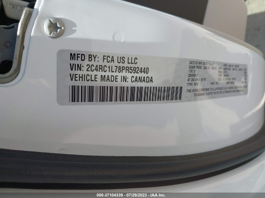 2023 CHRYSLER PACIFICA - 2C4RC1L78PR592440