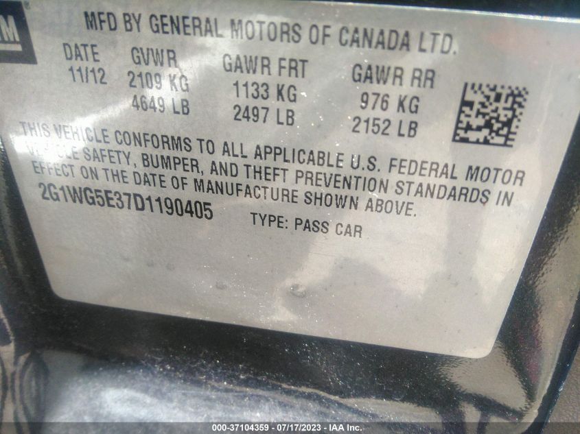 2013 CHEVROLET IMPALA LT - 2G1WG5E37D1190405