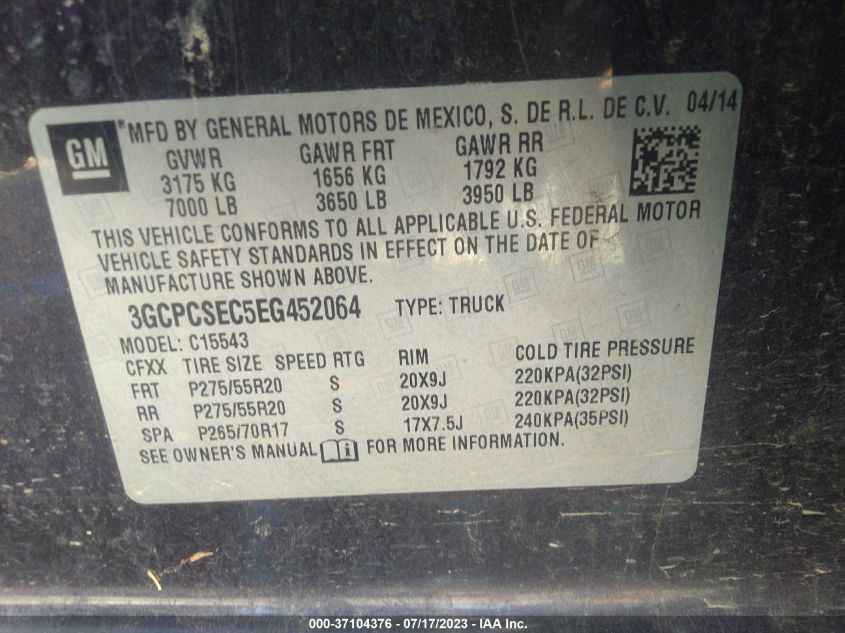 2014 CHEVROLET SILVERADO 1500 LTZ - 3GCPCSEC5EG452064