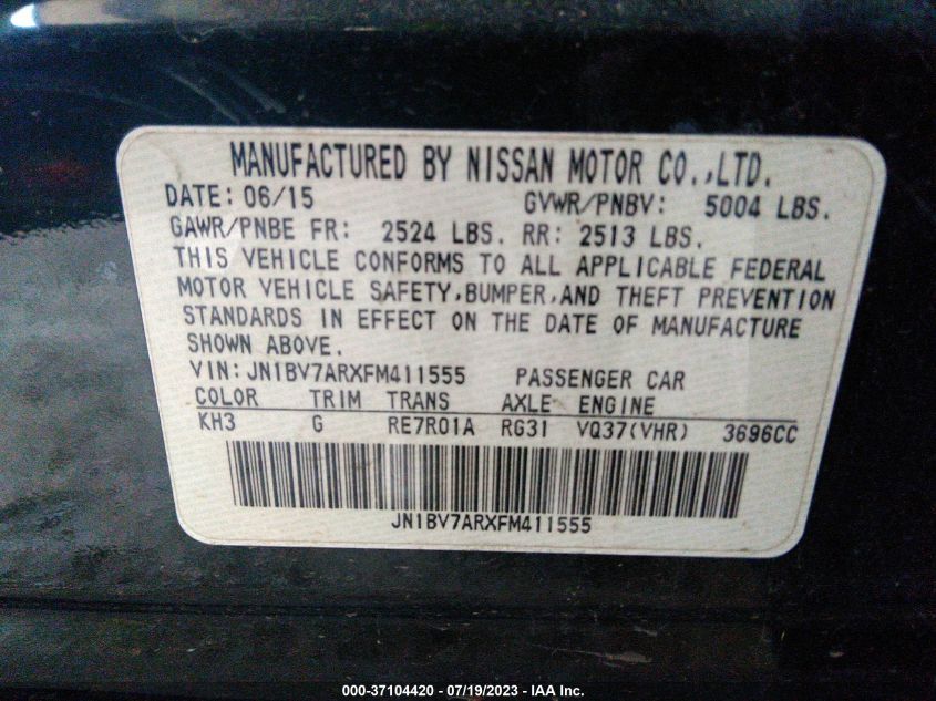2015 INFINITI Q50 PREMIUM/SPORT - JN1BV7ARXFM411555