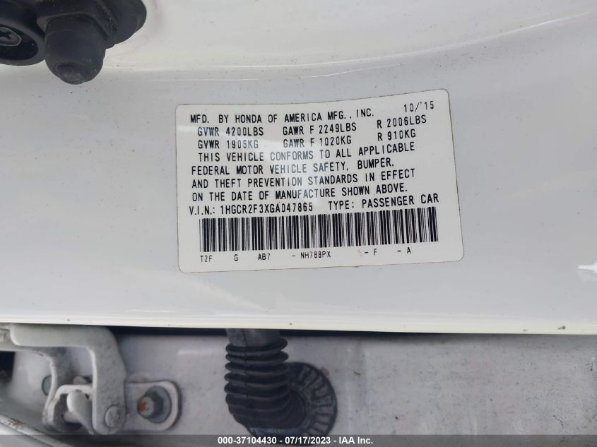 2016 HONDA ACCORD SEDAN LX - 1HGCR2F3XGA047865