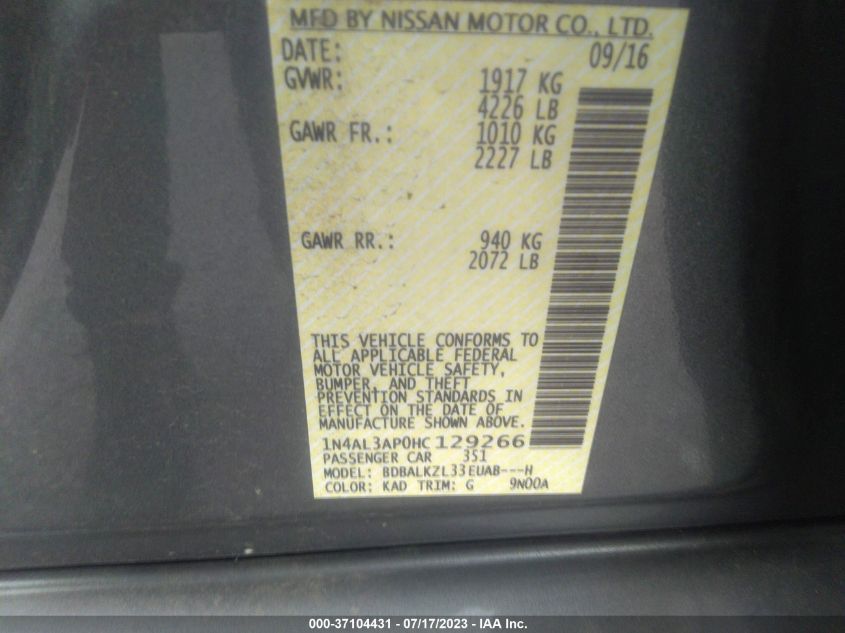 2017 NISSAN ALTIMA 2.5 SV - 1N4AL3AP0HC129266