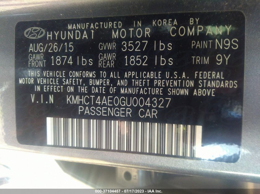 2016 HYUNDAI ACCENT SE - KMHCT4AE0GU004327