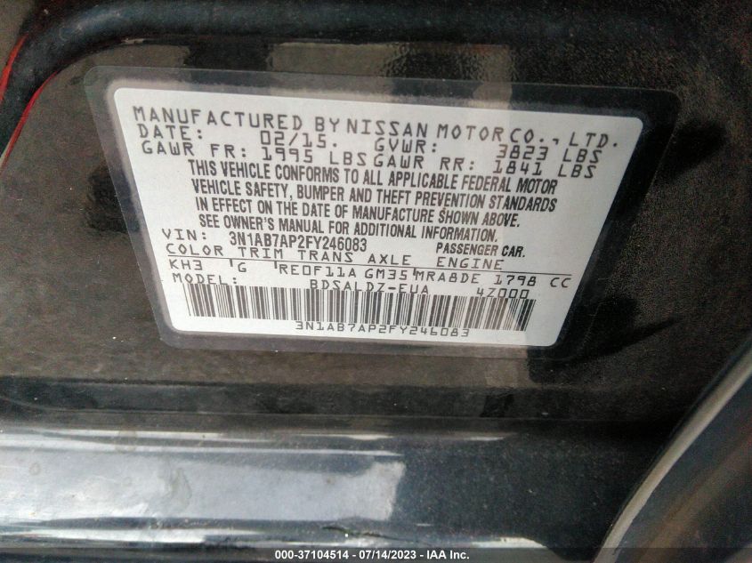 2015 NISSAN SENTRA SV - 3N1AB7AP2FY246083