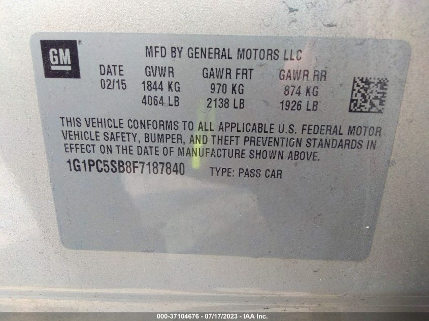 2015 CHEVROLET CRUZE LT - 1G1PC5SB8F7187840