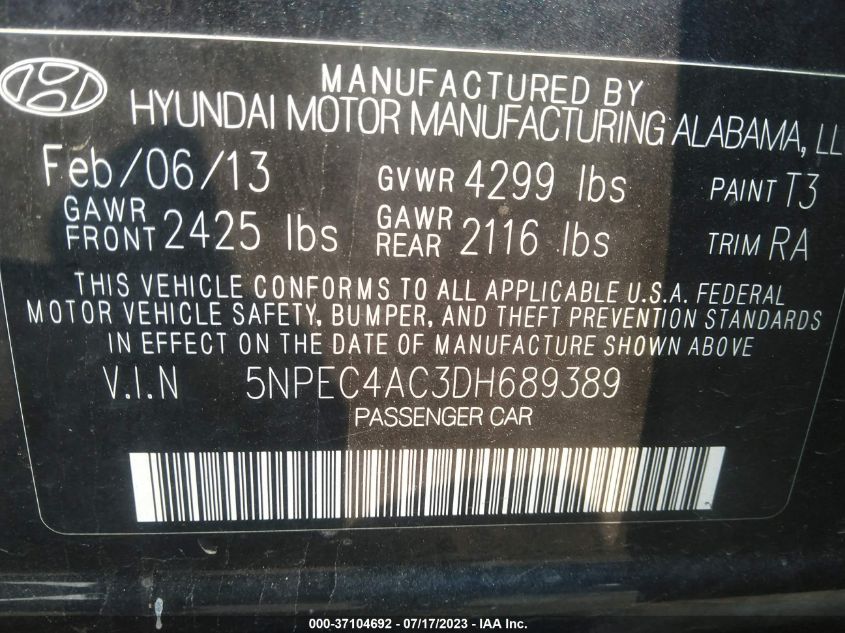 2013 HYUNDAI SONATA SE - 5NPEC4AC3DH689389