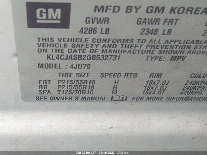 2016 BUICK ENCORE - KL4CJASB2GB532731