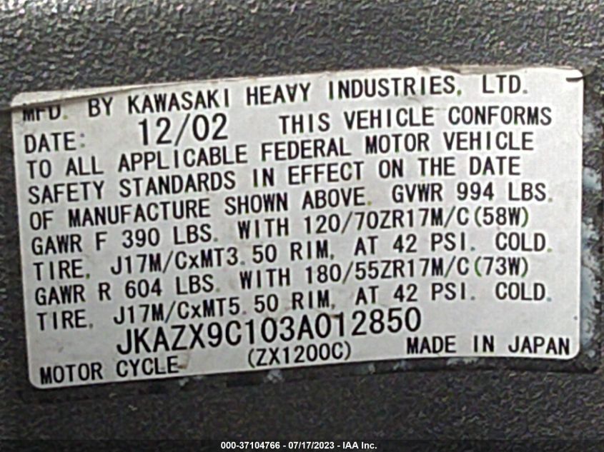 2003 KAWASAKI ZX1200 C - JKAZX9C103A012850