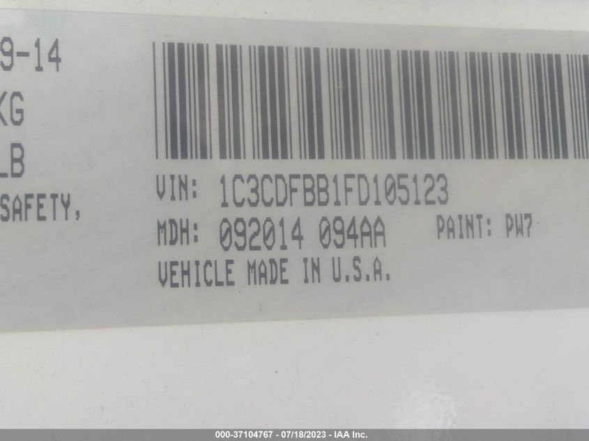 2015 DODGE DART SXT - 1C3CDFBB1FD105123