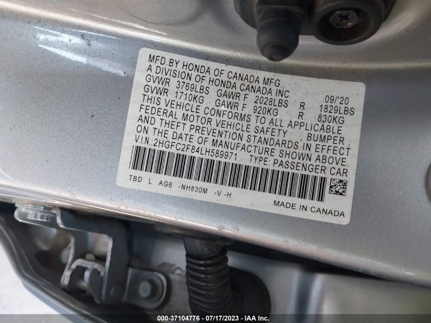 2020 HONDA CIVIC SEDAN SPORT - 2HGFC2F84LH589971