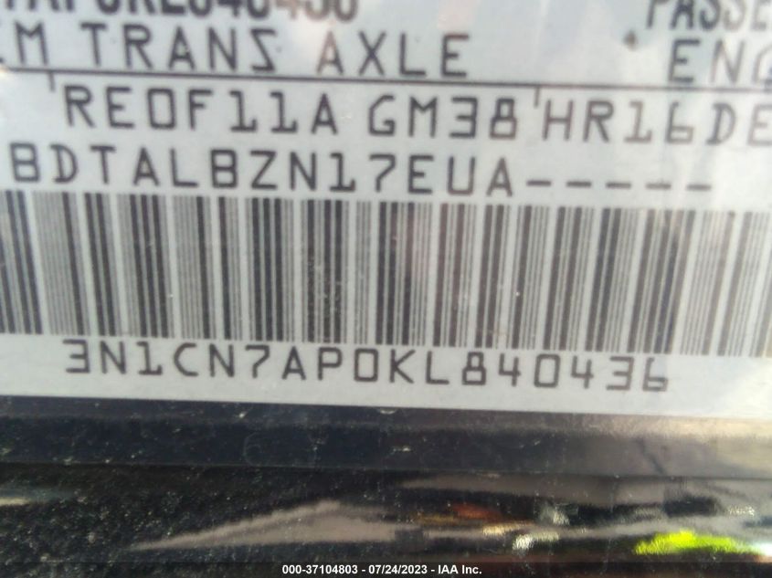 2019 NISSAN VERSA SEDAN SV - 3N1CN7AP0KL840436