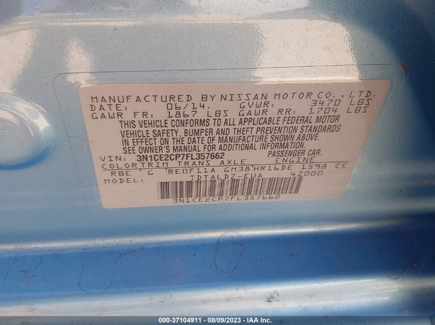 2015 NISSAN VERSA NOTE S/S PLUS/SV/SR/SL - 3N1CE2CP7FL357662