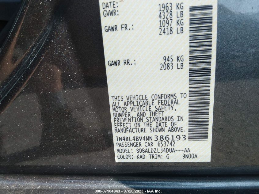2021 NISSAN ALTIMA 2.5 S - 1N4BL4BV4MN386193