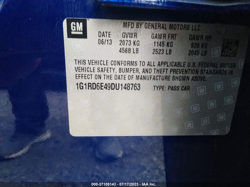 2013 CHEVROLET VOLT - 1G1RD6E49DU148763